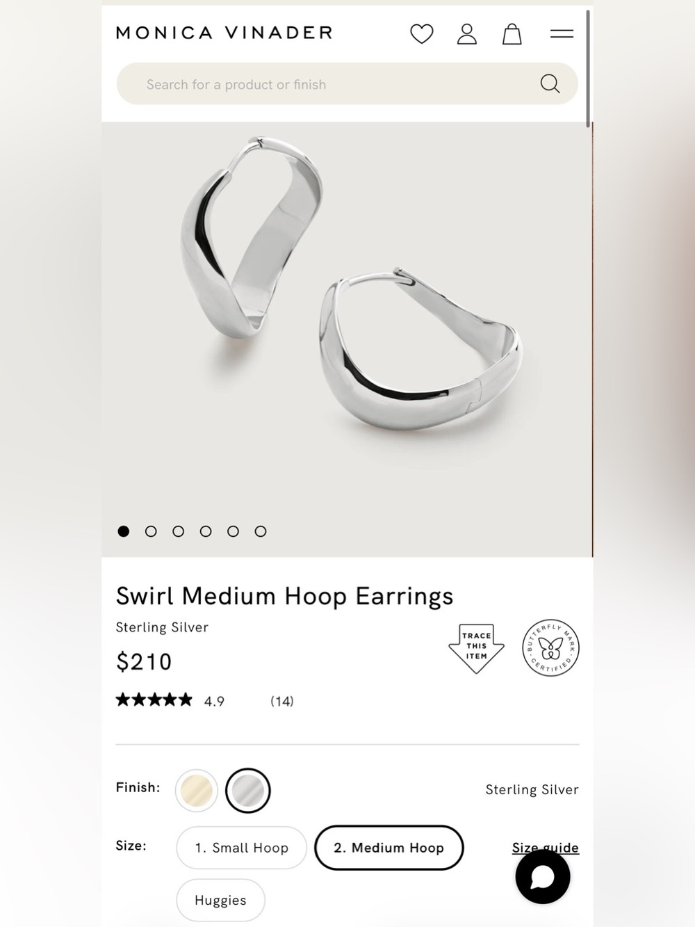 NWT MONICA VINADER Sterling Silver Swirl Hoop Earrings
